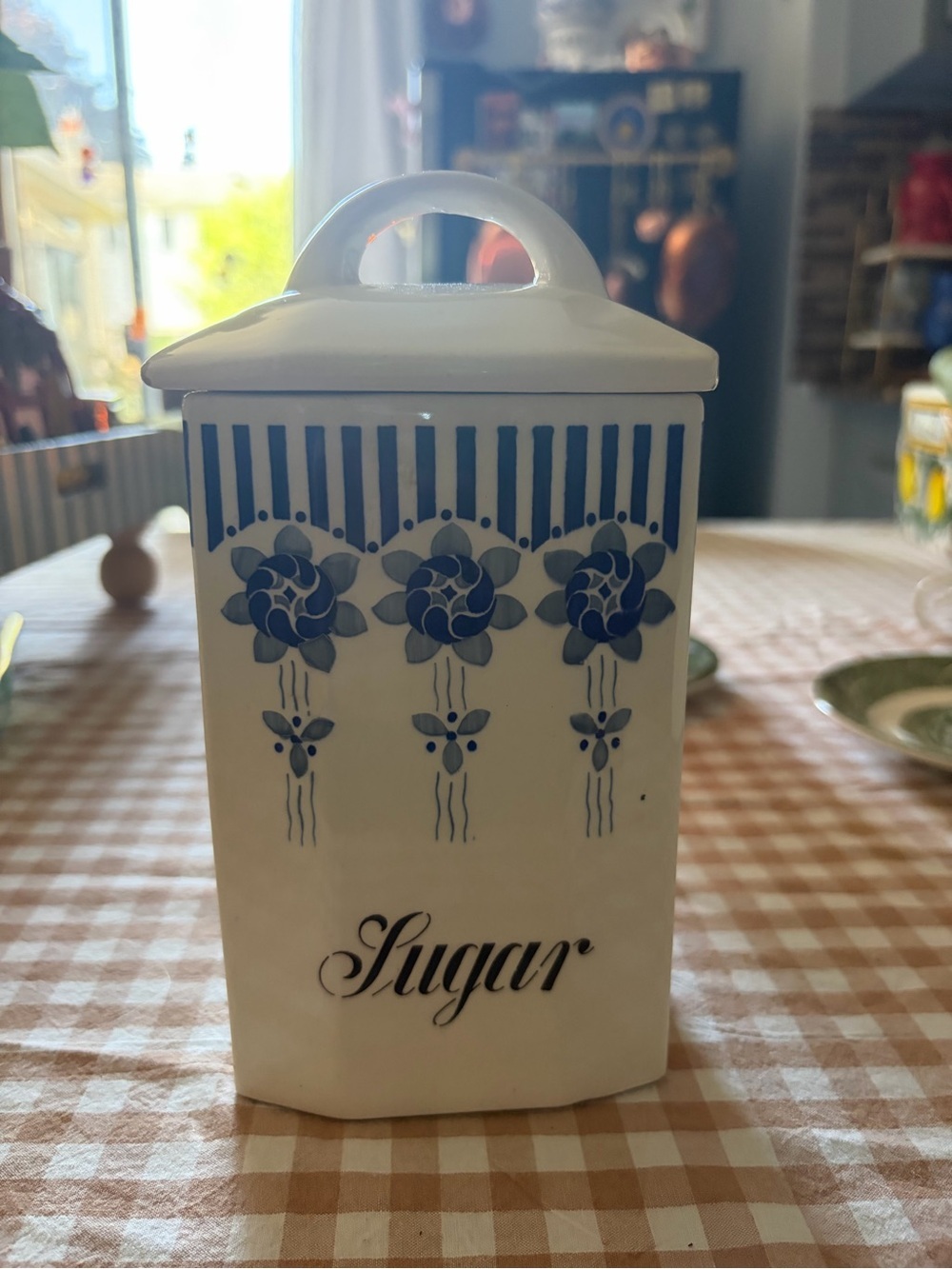 Vintage german Blue Floral Ceramic Sugar Canister